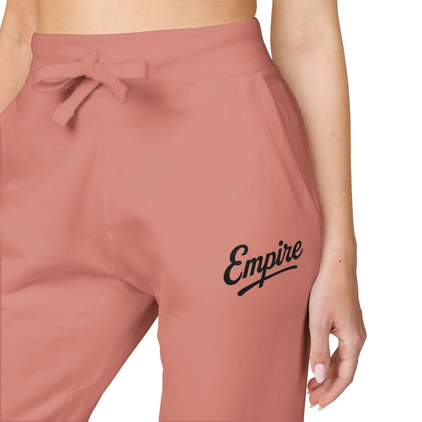 Empire Signature Embroidered Sweatpants — Minimal Fleece with Black 'Empire' Logo