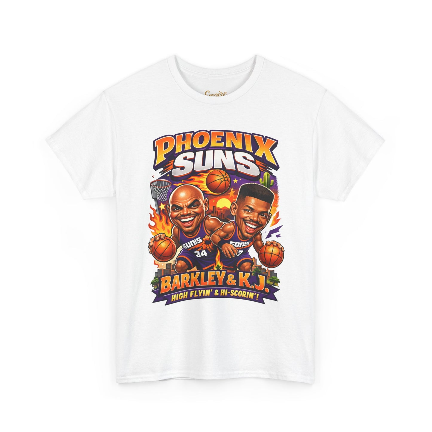 Phoenix Suns Barkley & K.J. Graphic Tee — Retro Basketball Cartoon Shirt