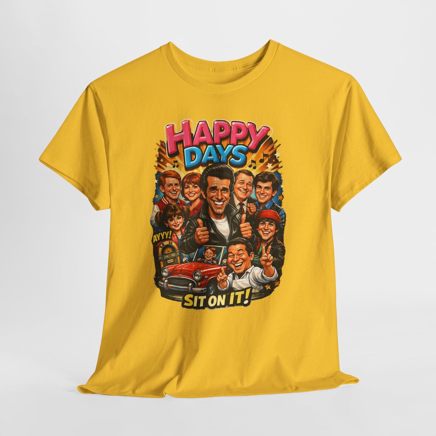 Happy Days Retro TV Cast T-Shirt — "Sit On It!" Vintage 70s Sitcom Tee