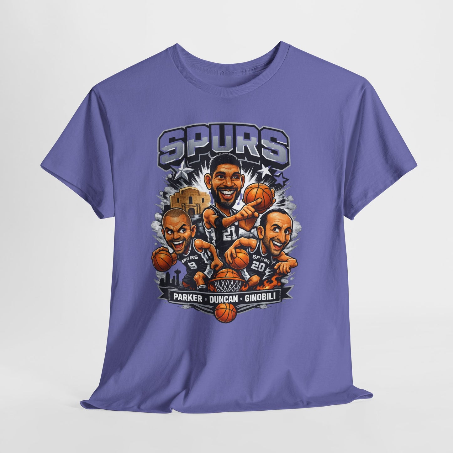 Spurs Legends T-Shirt — Parker, Duncan & Ginobili Cartoon Basketball Tee