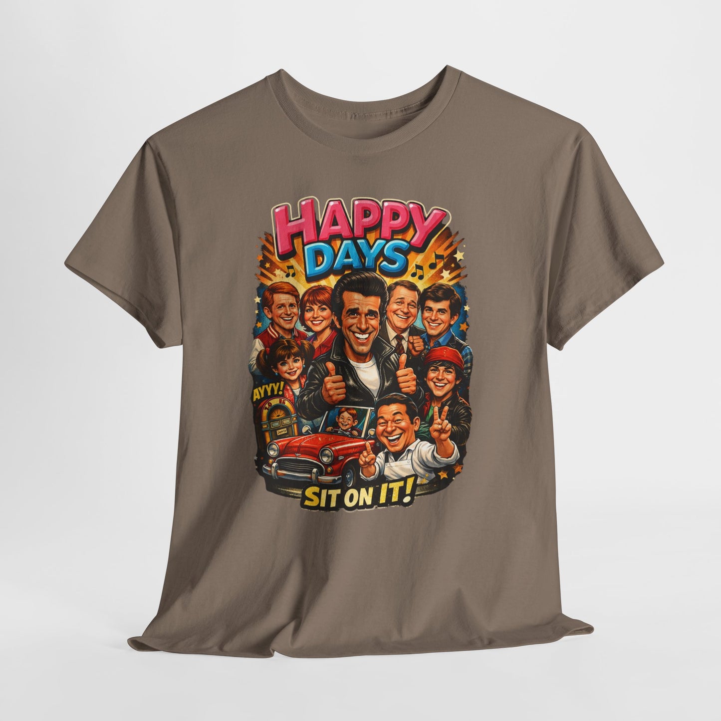Happy Days Retro TV Cast T-Shirt — "Sit On It!" Vintage 70s Sitcom Tee