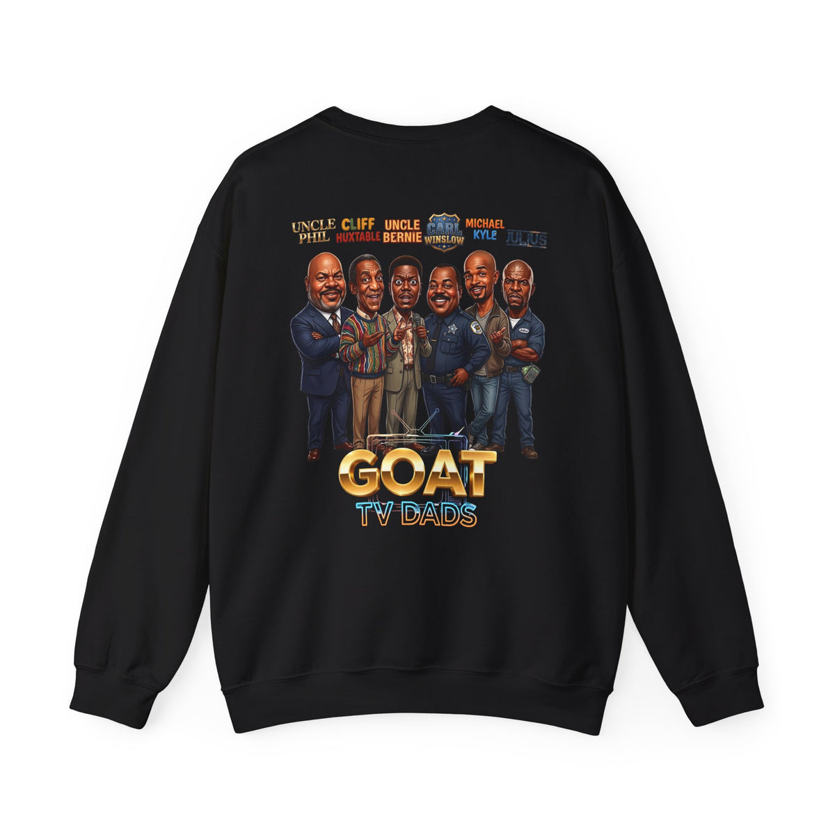 Crewneck Sweatshirt — 'GOAT' Icon Caricature Tribute Backprint