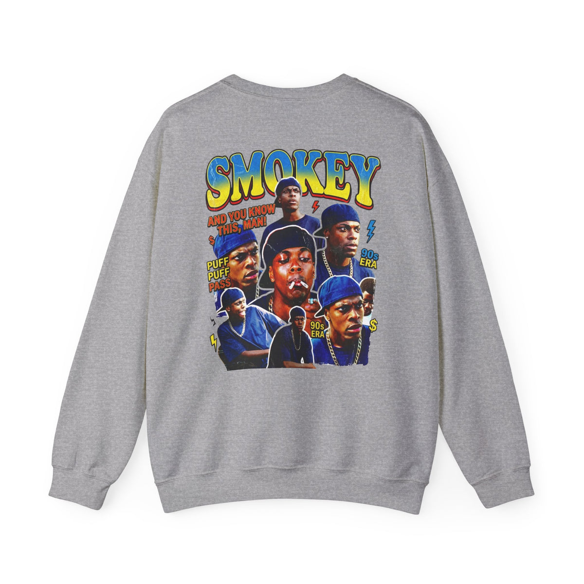 Smokey Graphic Sweatshirt – Retro Hip-Hop Photo Collage Crewneck
