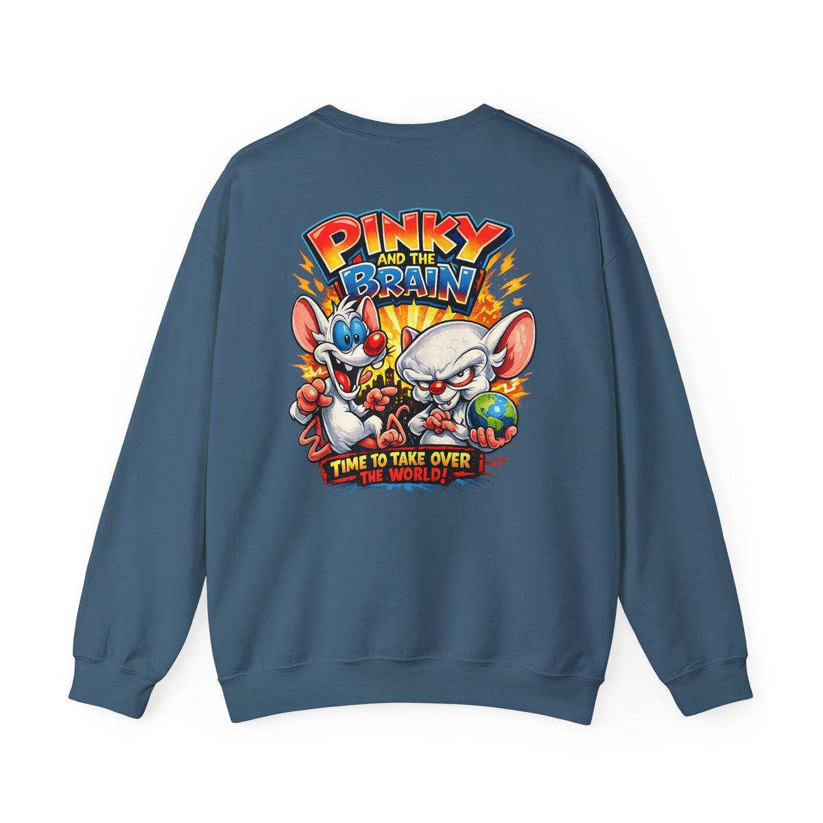 Pinky and the Brain Crewneck Sweatshirt - 'Time to Take Over the World' Graphic