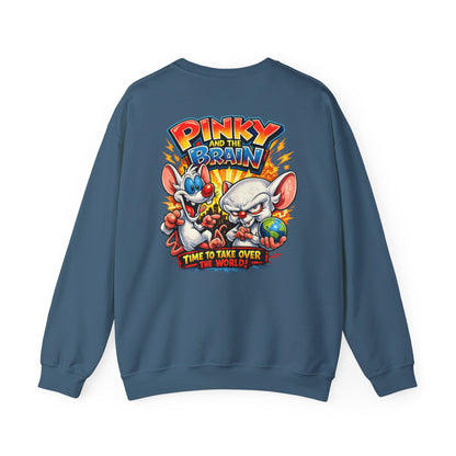 Pinky and the Brain Crewneck Sweatshirt - 'Time to Take Over the World' Graphic