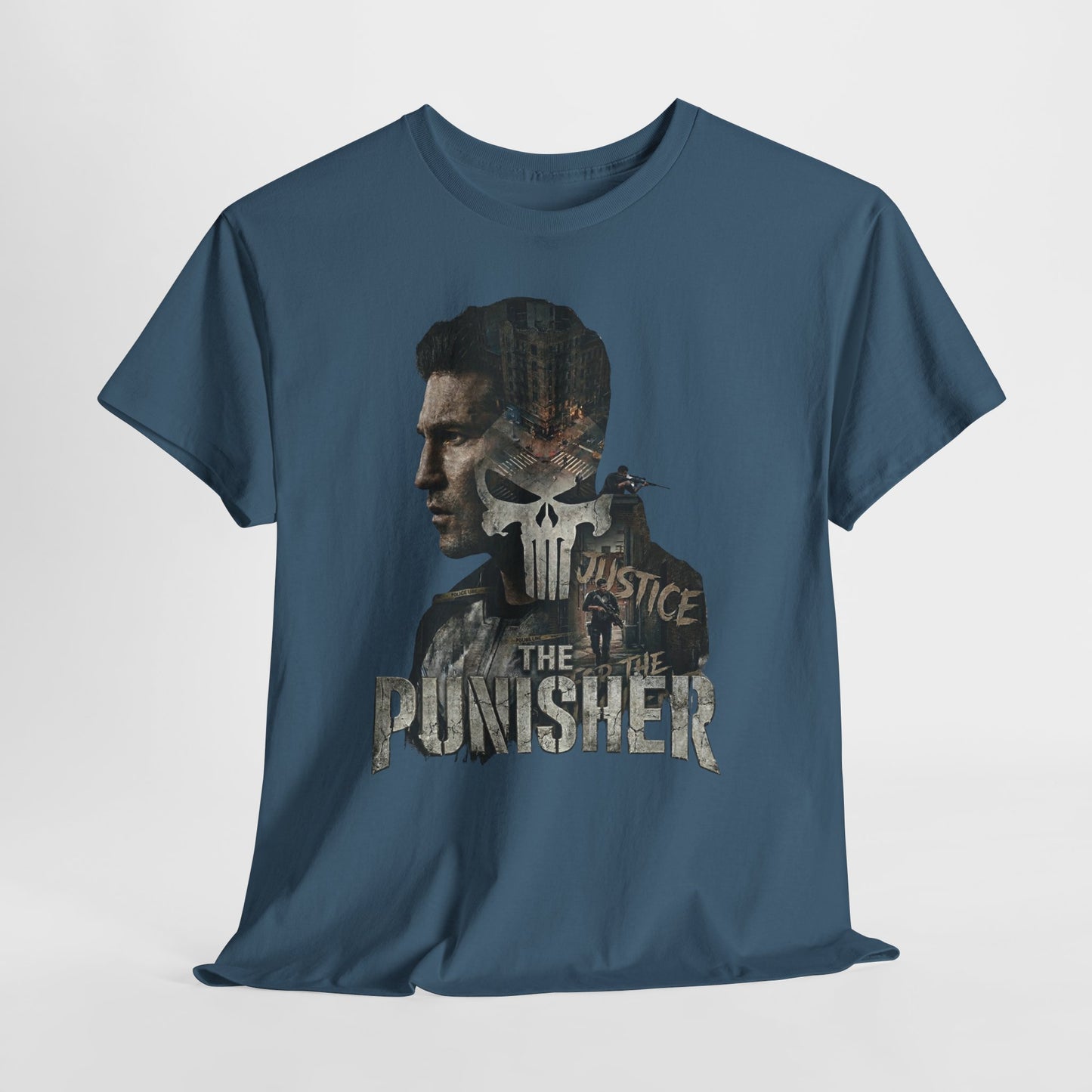 The Punisher Graphic Tee — Skull Justice Double Exposure T‑Shirt