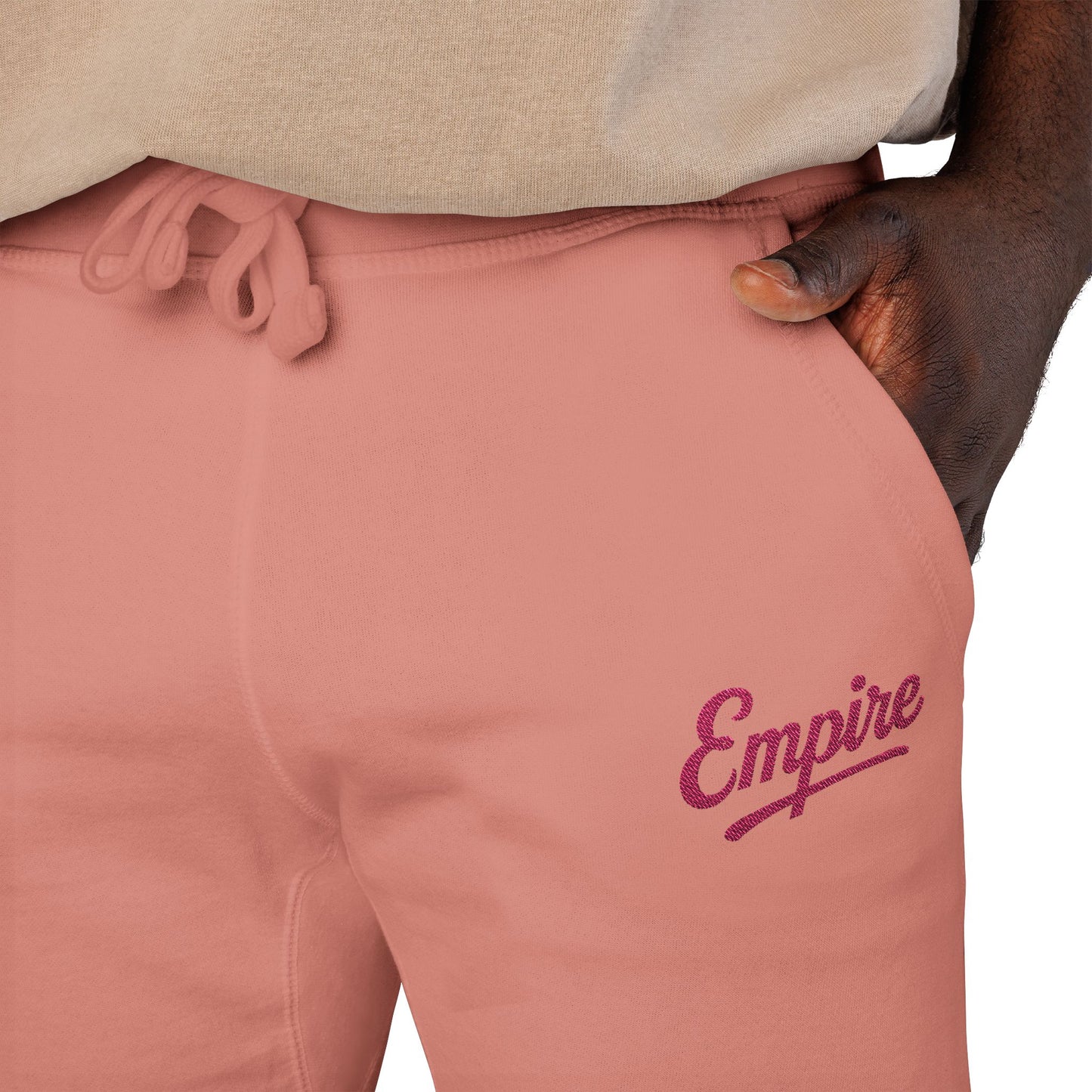 Empire Signature Embroidered Sweatpants — Minimal Fleece with Pink 'Empire' Logo