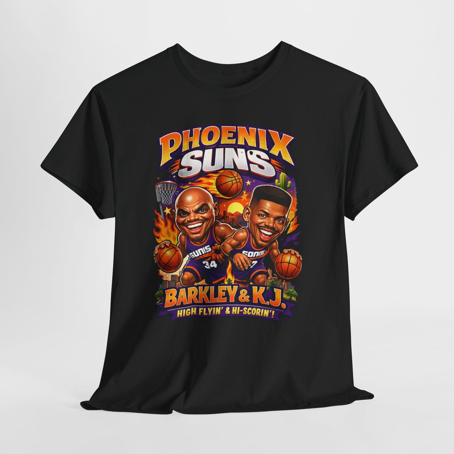 Phoenix Suns Barkley & K.J. Graphic Tee — Retro Basketball Cartoon Shirt