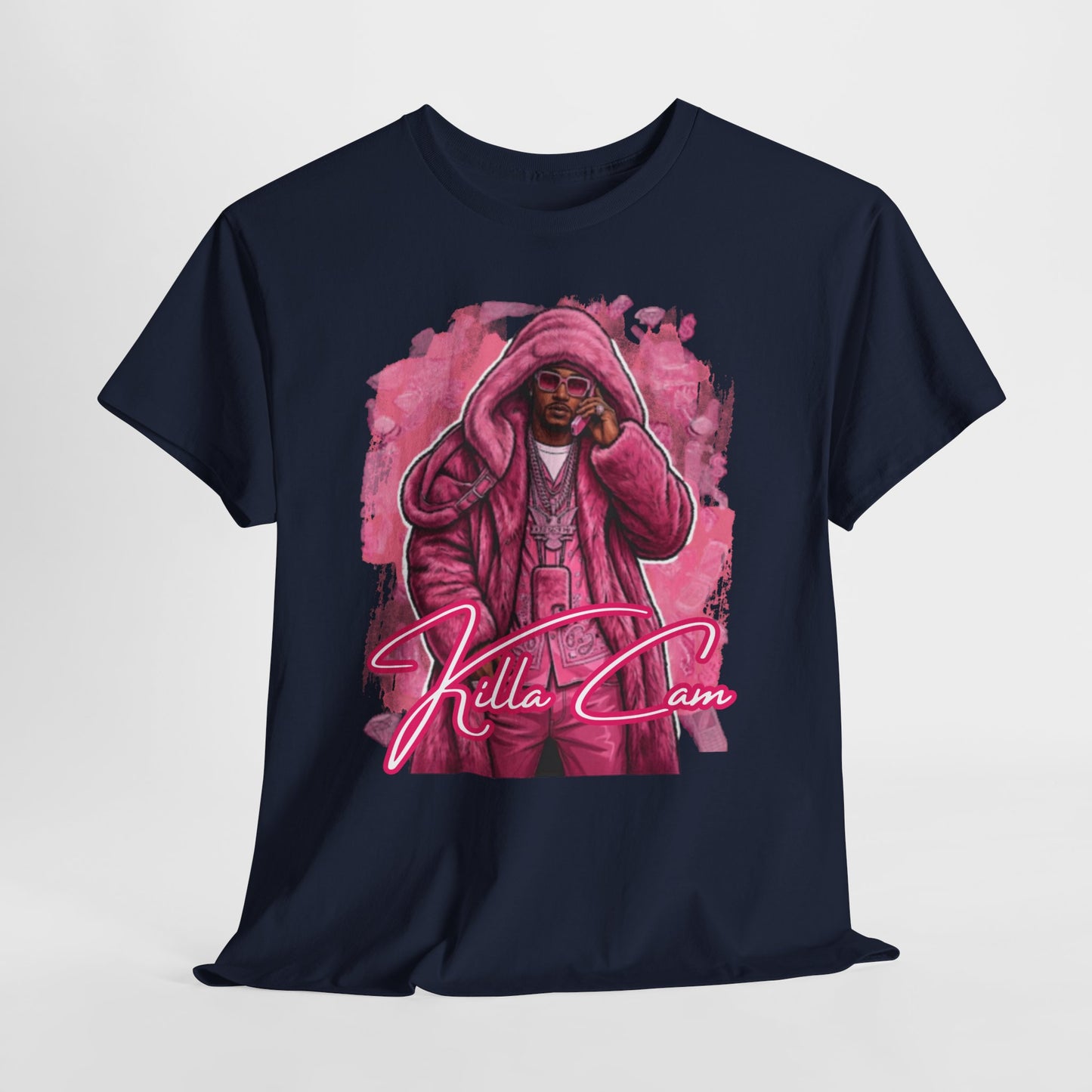 Killa Cam Graphic Tee — Pink Hooded Portrait Streetwear T-Shirt