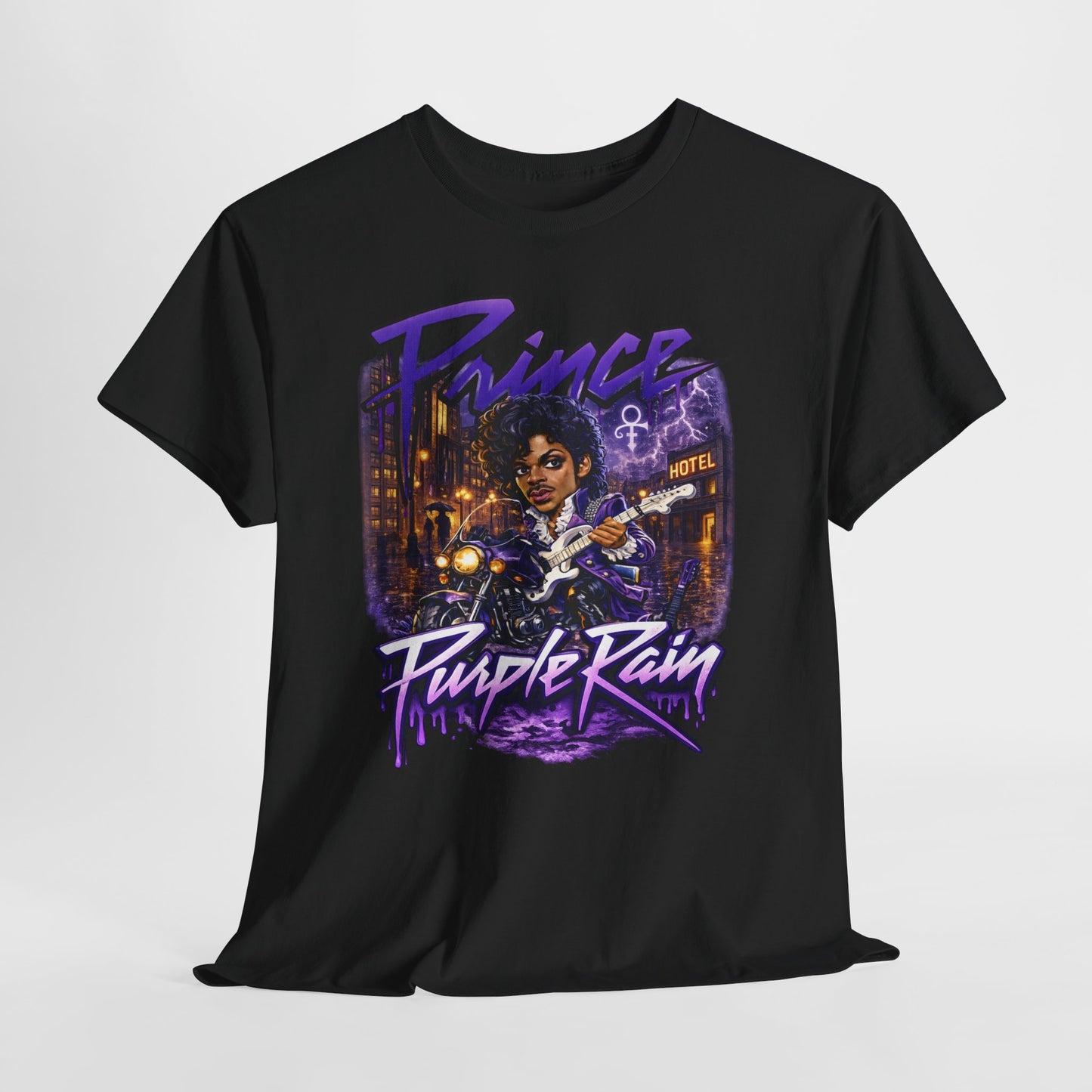 Purple Rain Graphic Tee – Retro 80s Guitar Vintage Concert Shirt