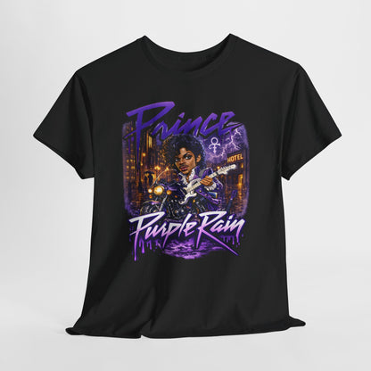 Purple Rain Graphic Tee – Retro 80s Guitar Vintage Concert Shirt