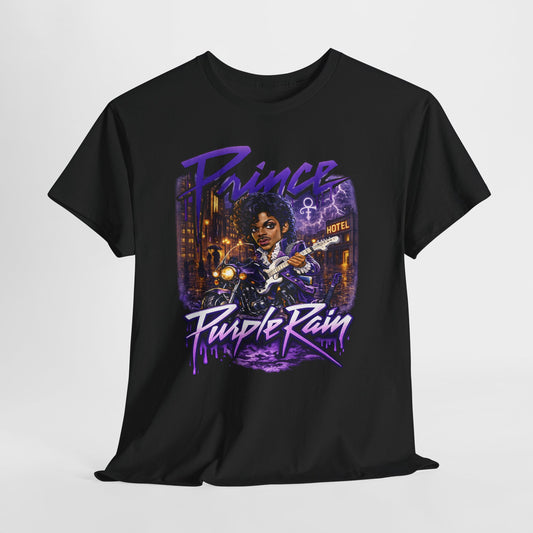 Purple Rain Graphic Tee – Retro 80s Guitar Vintage Concert Shirt