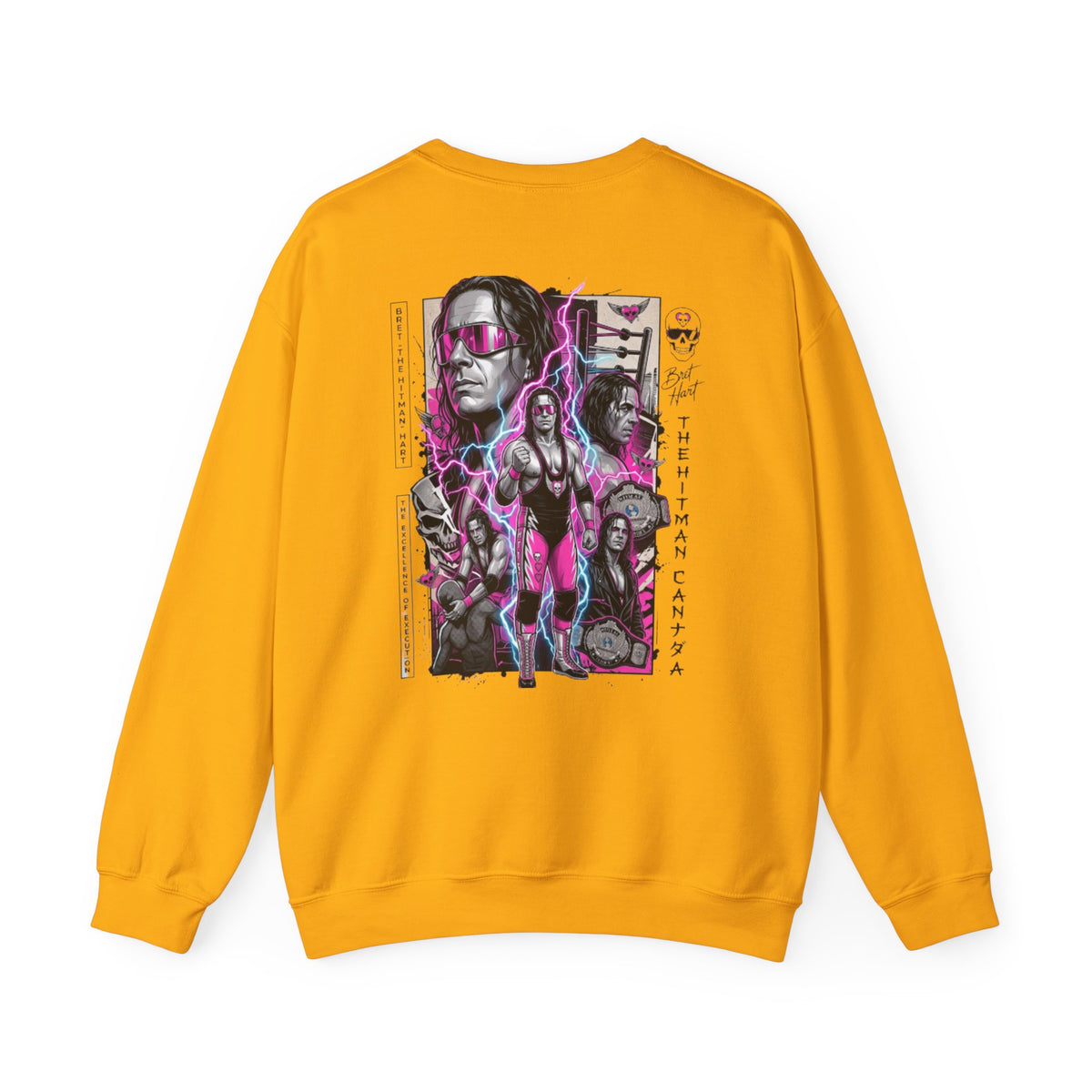 Retro Wrestling Crewneck Sweatshirt – 'The Hitman' Neon Bret Hart Graphic