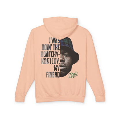 Steel "Juice" Graphic Hoodie — "I Was Doin' the Hootchy-Kootchy, My Friend" Vintage Movie Portrait