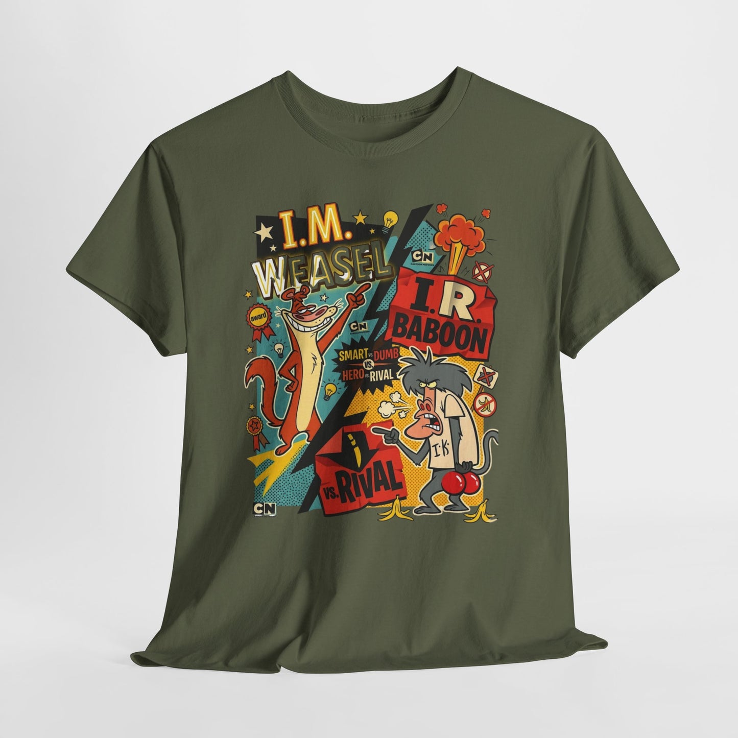 Retro Cartoon Crew Tee — "I.M. Weasel vs. I. R. Baboon" Graphic