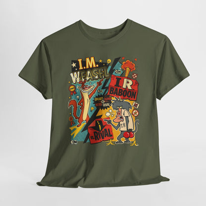 Retro Cartoon Crew Tee — "I.M. Weasel vs. I. R. Baboon" Graphic