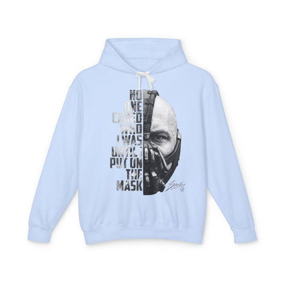 Bane Mask Split-Face Hoodie — "No One Cared Who I Was Until I Put On the Mask" Graphic