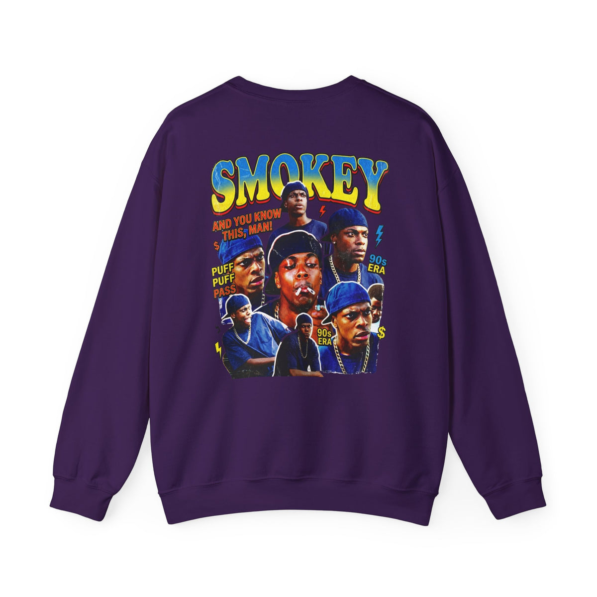 Smokey Graphic Sweatshirt – Retro Hip-Hop Photo Collage Crewneck