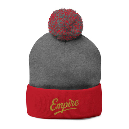 Embroidered Pom-Pom Knit Cap