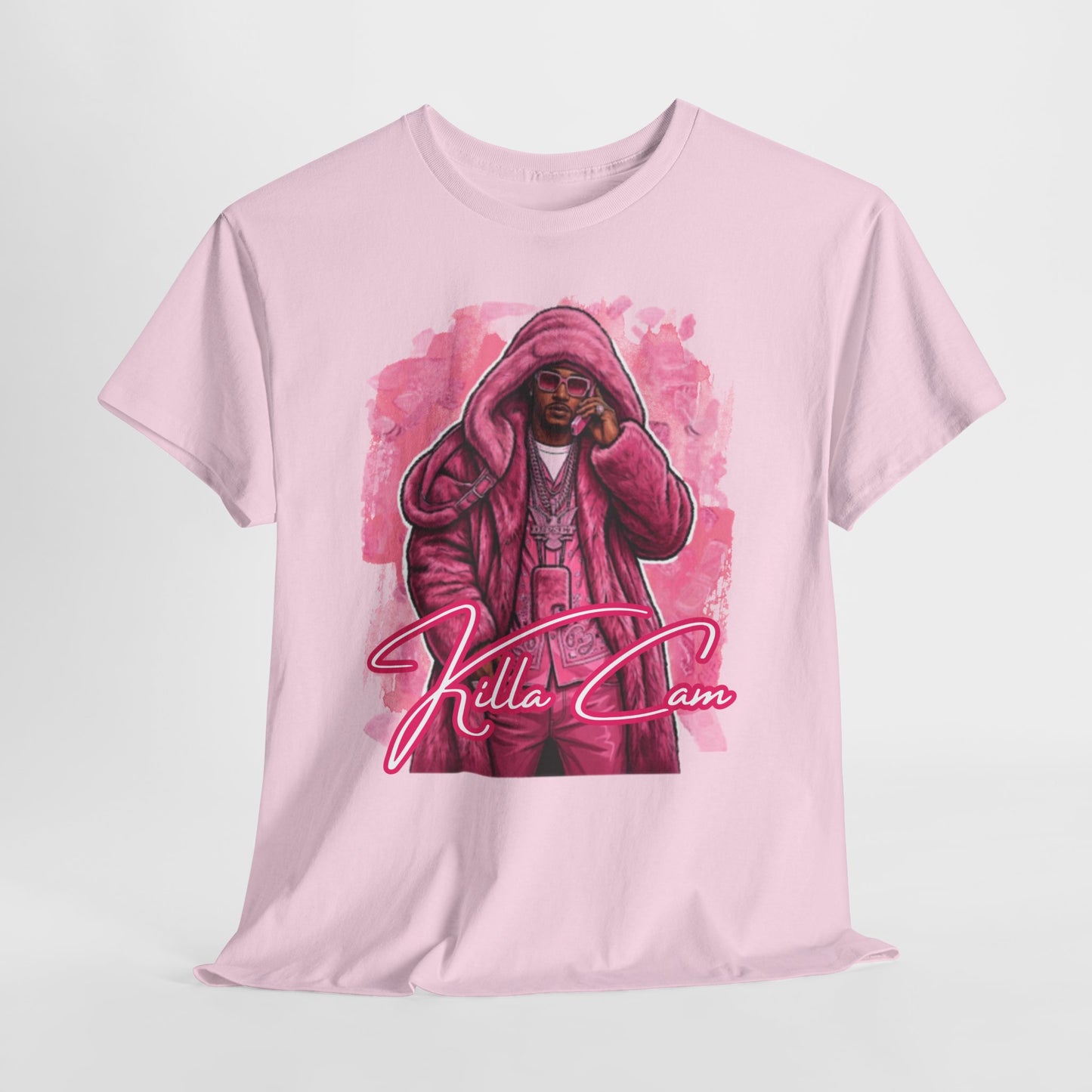 Killa Cam Graphic Tee — Pink Hooded Portrait Streetwear T-Shirt