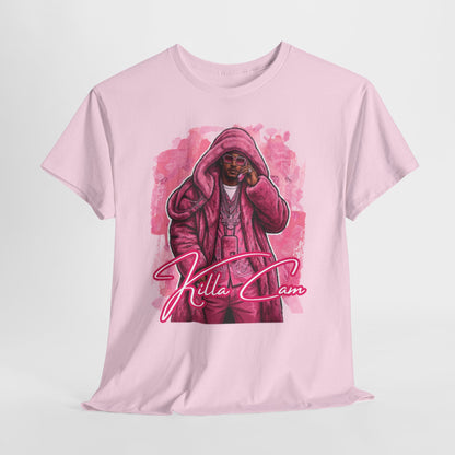 Killa Cam Graphic Tee — Pink Hooded Portrait Streetwear T-Shirt