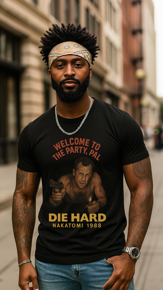Die Hard Party Pal Unisex Tee | Funny Movie Shirt, Gift for Him, Vintage Style Tee, Movie Lover Apparel