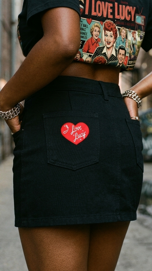 I Love Lucy Women's Studded Denim Mini Skirt