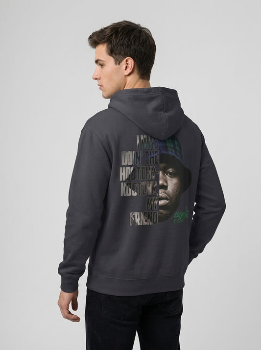 Steel "Juice" Graphic Hoodie — "I Was Doin' the Hootchy-Kootchy, My Friend" Vintage Movie Portrait