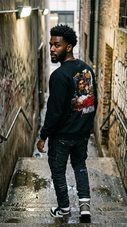 Montana Scarface Graphic Sweatshirt — "The World Is Yours" Vintage Movie Crewneck