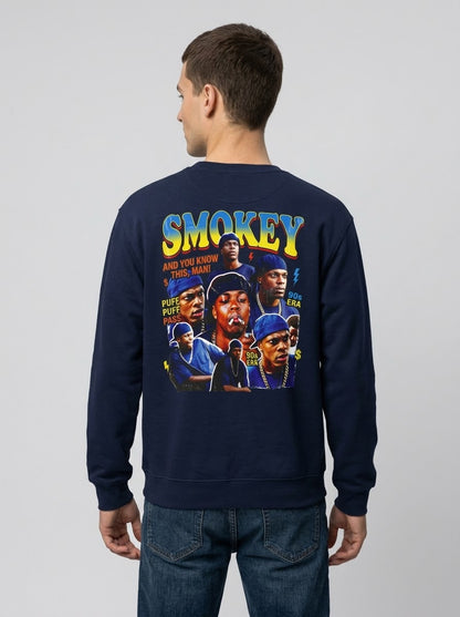 Smokey Graphic Sweatshirt – Retro Hip-Hop Photo Collage Crewneck