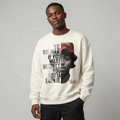 DJ Gee Q - Respect Is Earned Crewneck Sweatshirt – Motivational Hip-Hop Portrait Design
