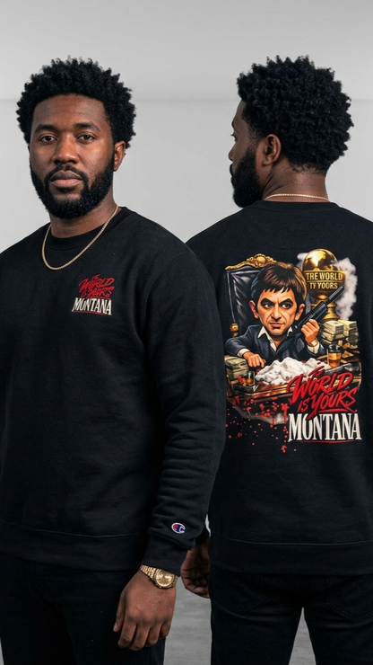 Montana Scarface Graphic Sweatshirt — "The World Is Yours" Vintage Movie Crewneck