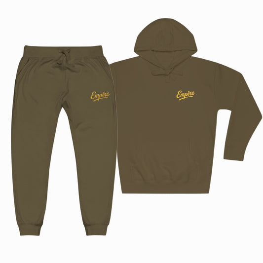 2pc Embroidered Military Green 'Empire' Hoodie Sweatsuit