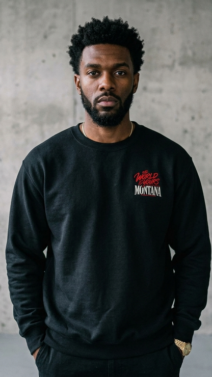 Montana Scarface Graphic Sweatshirt — "The World Is Yours" Vintage Movie Crewneck