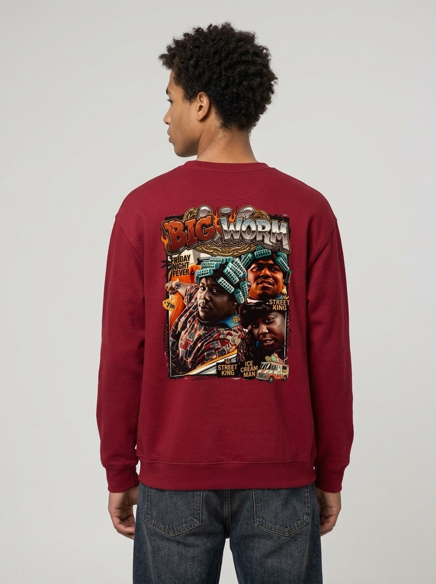 Big Worm Collage Crewneck Sweatshirt — Retro Hip‑Hop Graphic