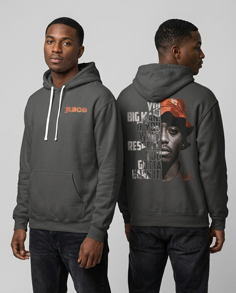 DJ Gee Q - Respect Earned Hoodie — Vintage Hip Hop Quote Pullover ("Big man, if you want respect you gotta earn it")