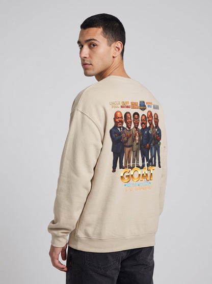 Crewneck Sweatshirt — 'GOAT' Icon Caricature Tribute Backprint