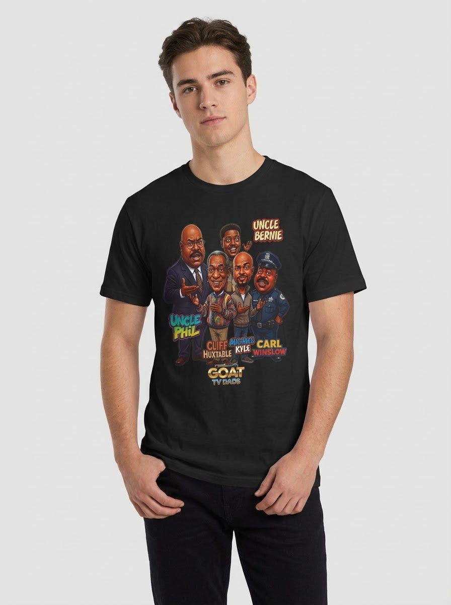 Retro TV Comedy Dads Caricature T‑Shirt — 'GOAT' Character Tee