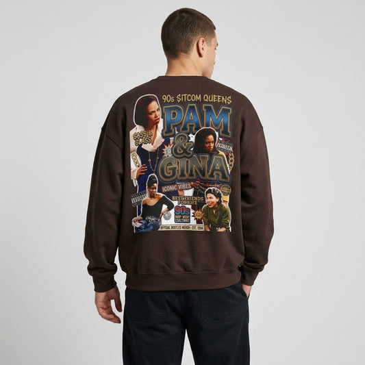 Pam & Gina Graphic Crewneck Sweatshirt — Retro Movie Poster Design