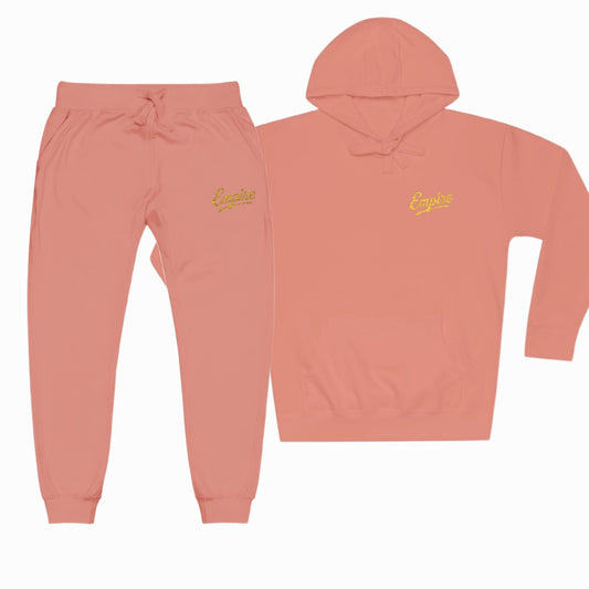 2pc Embroidered Dusty Rose 'Empire' Hoodie Sweatsuit
