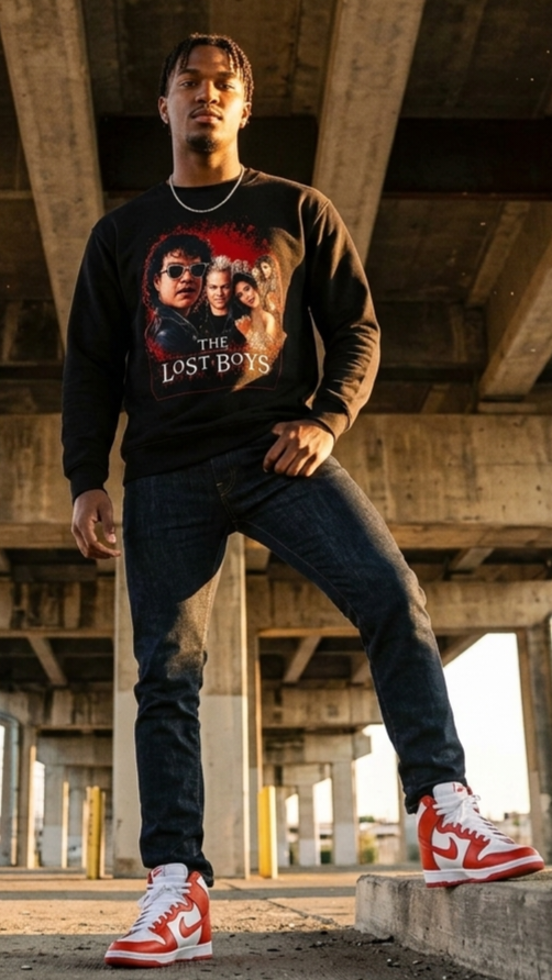 Lost Boys Crewneck Sweatshirt — Vintage Horror Movie Graphic (Welcome to Santa Carla)